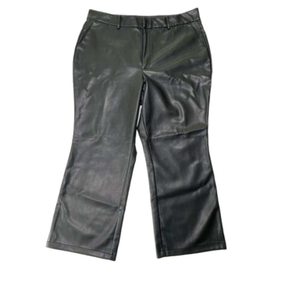 Avec Les Filles Black Faux Leather Wide Leg Pants Size XL #1405